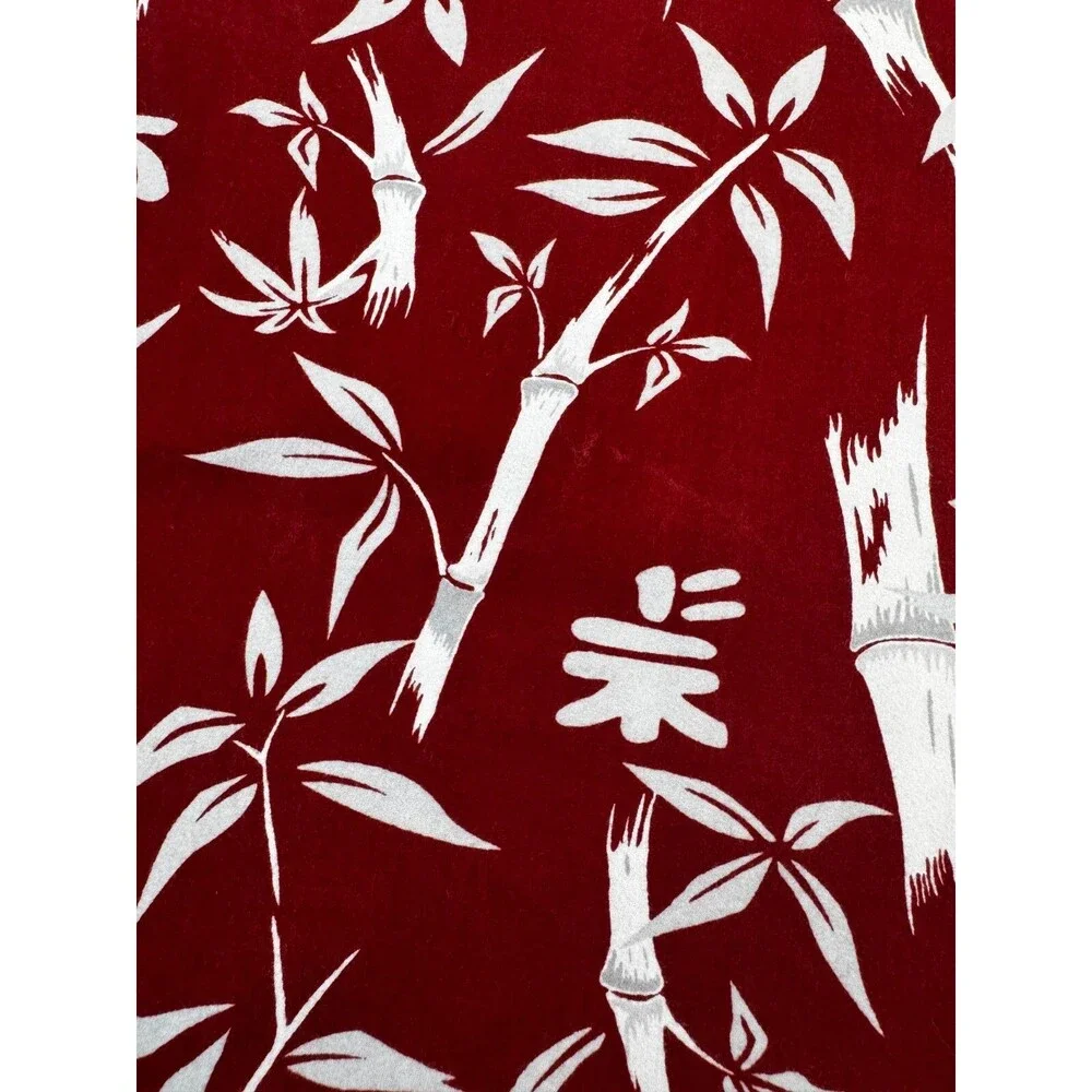 Vintage No Fear Mens Large Red White Bamboo Print Button Up Surf Aloha Skate Y2K